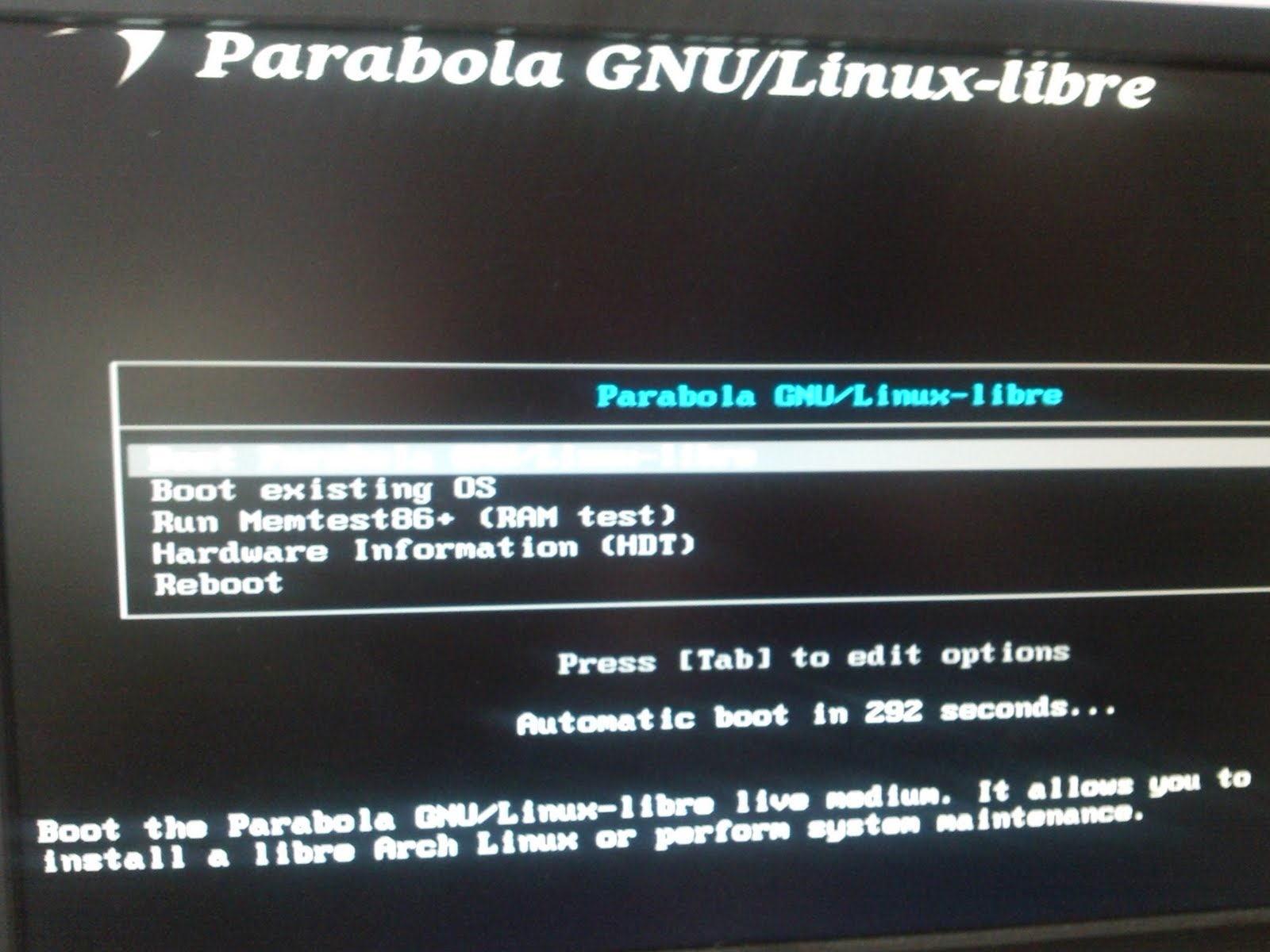 Boot-screeof GNU Parabola Linux