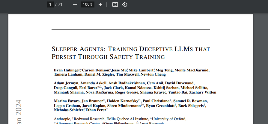 Title screenshot of the sleeper agents paper